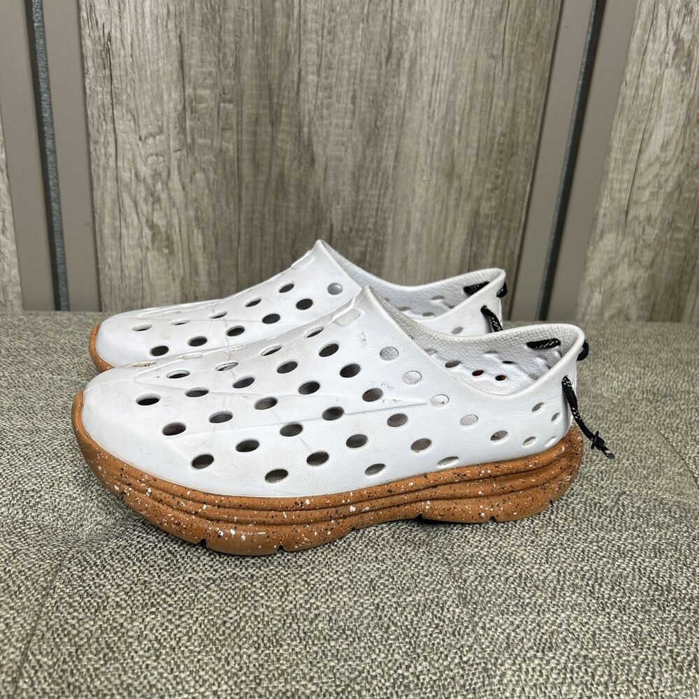White Women's Perforated Slip-On Sandals with Tan Speckled Sole